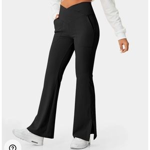 HALARA Crossover Pocket Split Hem Full Length Flare Leggings Black Medium